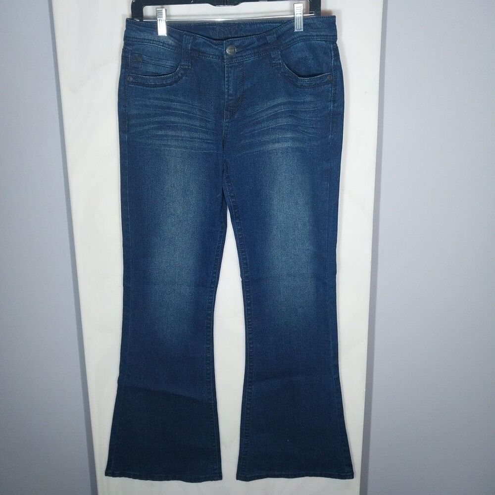 WallFlower Blue Jeans Juniors 11 Mid Rise Bootcut Dark Wash Stretch Ramie Blend